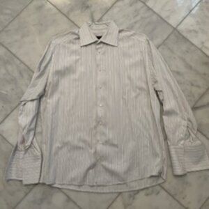 Eton Dress Shirt Size 40 16  White/Black/Sky Blue/ Mustard Yellow Striped